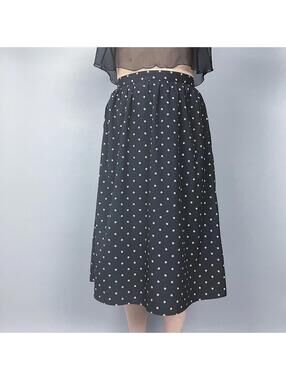 Flowy Midi Skirt, Vintage 90's Dot Patterned Flared Skirt Secretary Office Style
